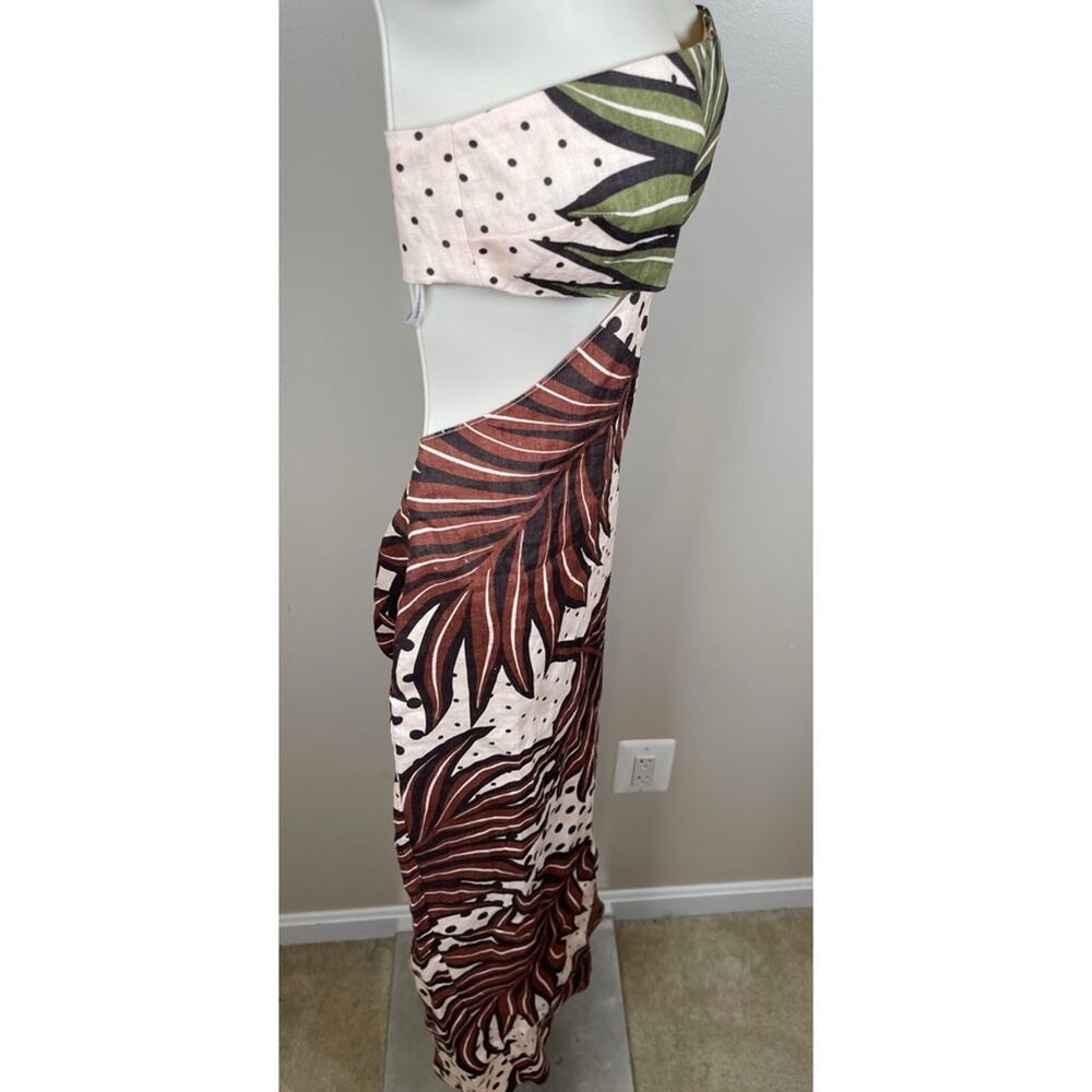 RETROFETE Kiara Strapless Linen Cutout Polkadot Leaves Midi Dress Size XS - Picture 6 of 9